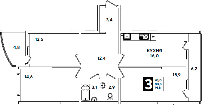 Продается 3-комн. квартира, 80.8 м²