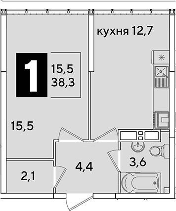 Продается 1-комн. квартира, 38.3 м²