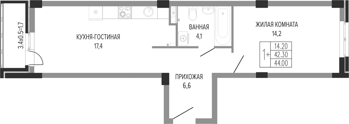Продается 2-комн. квартира, 43.3 м²