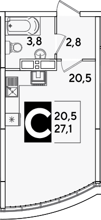 Продается 1-комн. квартира, 27.1 м²