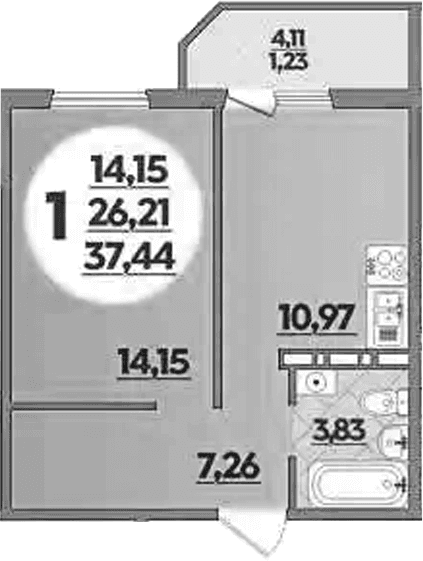 Продается 1-комн. квартира, 36.21 м²