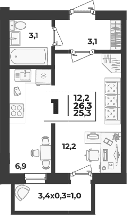 Продается 1-комн. квартира, 25.3 м²