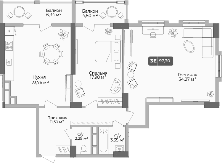 Продается 2-комн. квартира, 94.05 м²