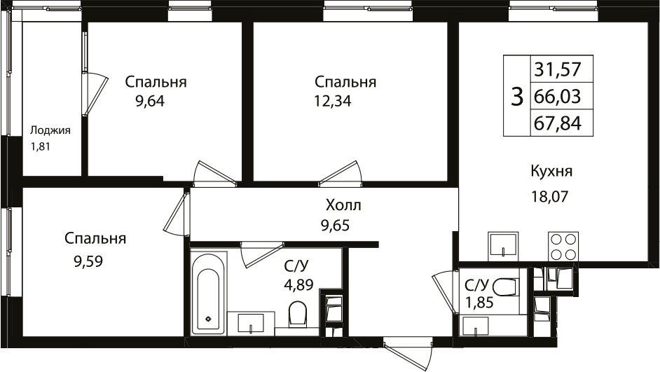 Продается 4-комн. квартира, 65.44 м²
