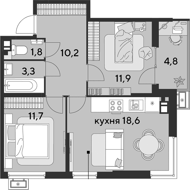 Продается 3-комн. квартира, 57.5 м²