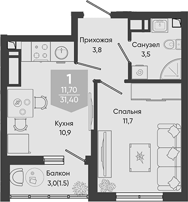 Продается 1-комн. квартира, 29.9 м²