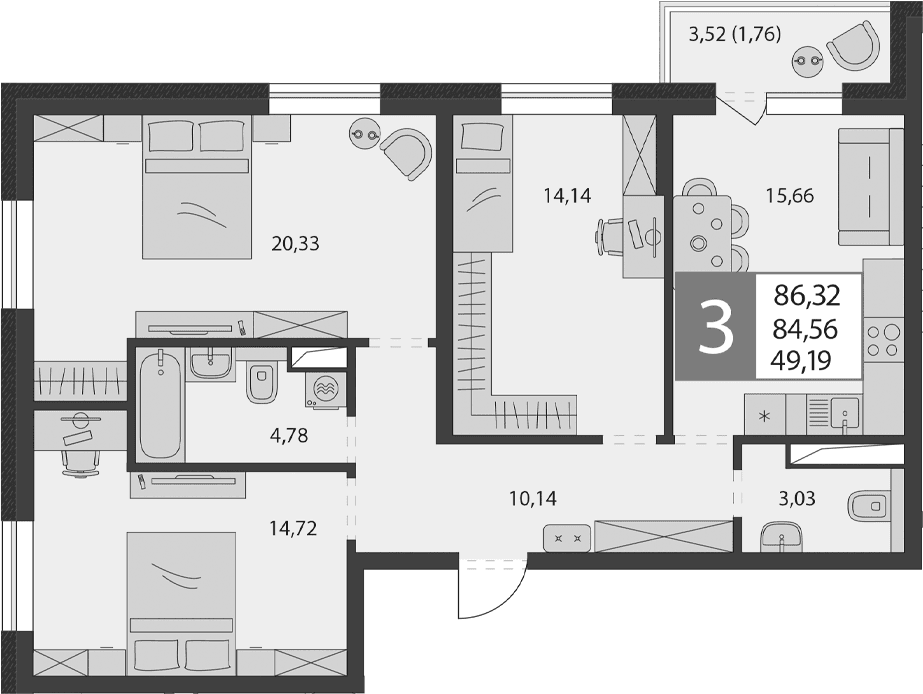 Продается 4-комн. квартира, 82.8 м²