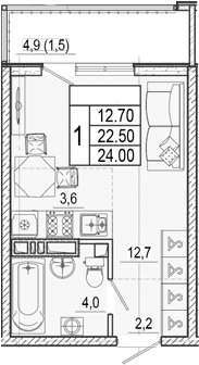 Продается 1-комн. квартира, 22.5 м²