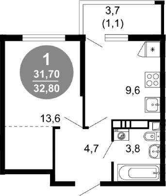 Продается 1-комн. квартира, 31.7 м²