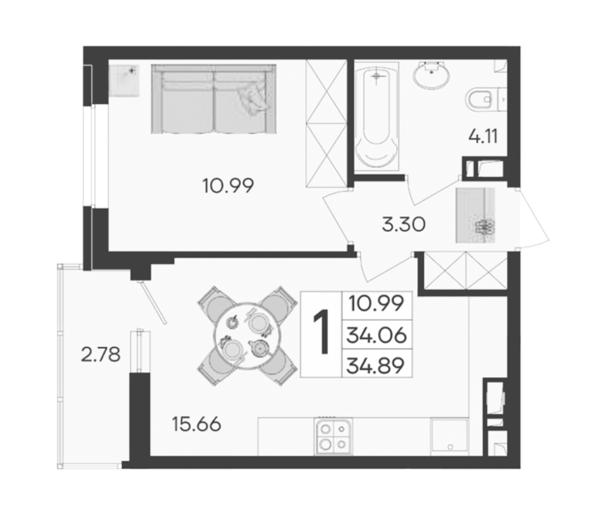 Продается 1-комн. квартира, 34.06 м²