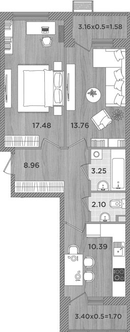 Продается 2-комн. квартира, 55.58 м²