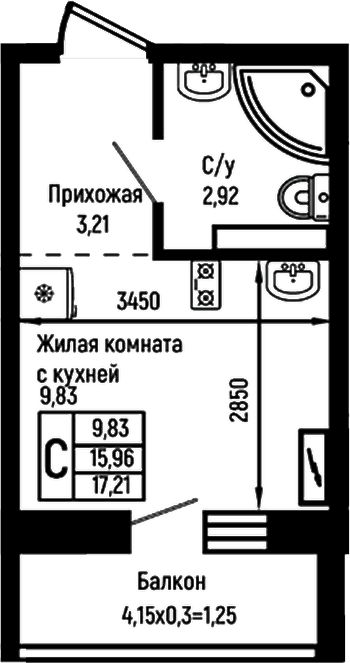 Продается 1-комн. квартира, 15.96 м²