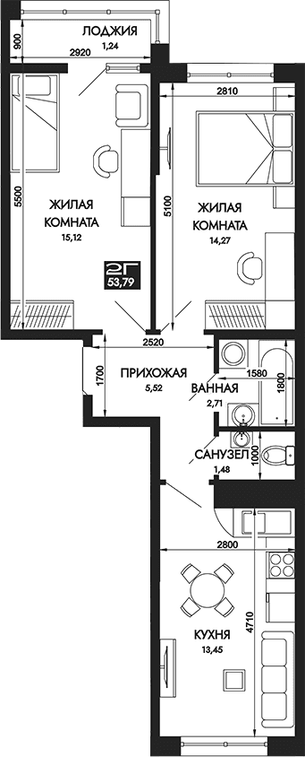 Продается 2-комн. квартира, 52.55 м²