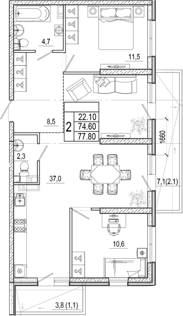 Продается 3-комн. квартира, 74.6 м²