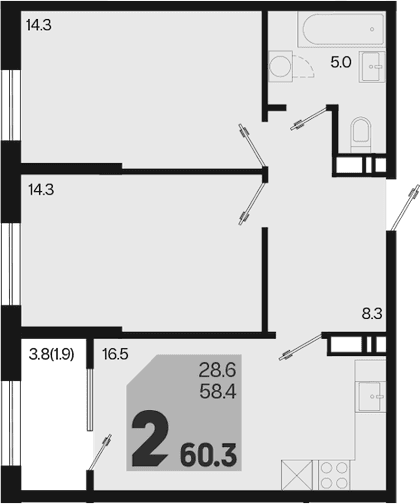 Продается 3-комн. квартира, 58.4 м²