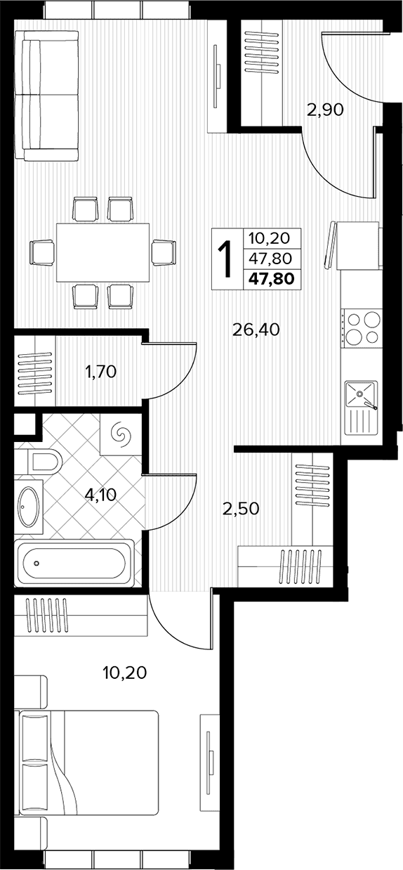 Продается 1-комн. квартира, 47.8 м²
