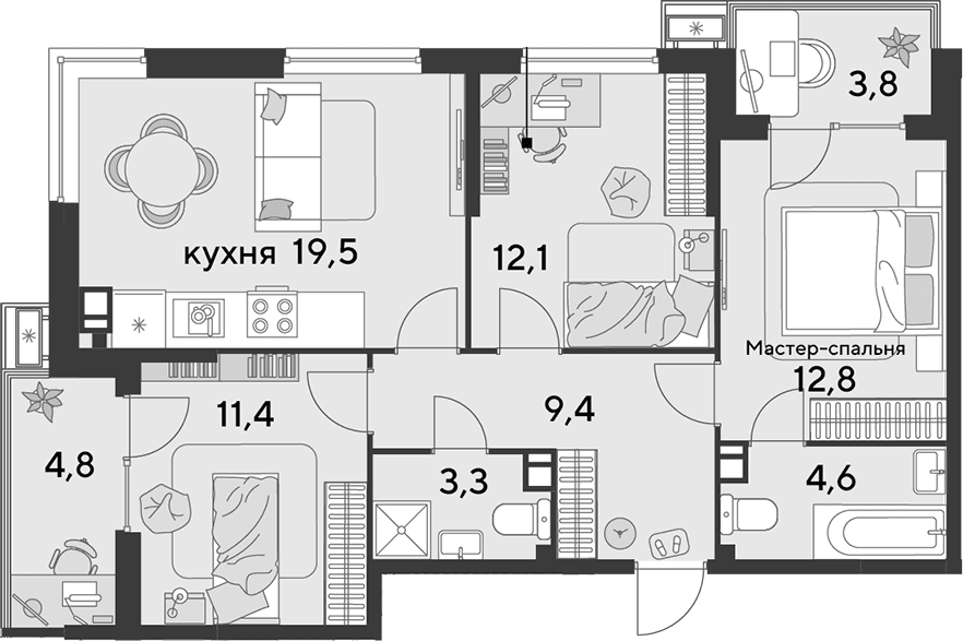 Продается 4-комн. квартира, 73.1 м²