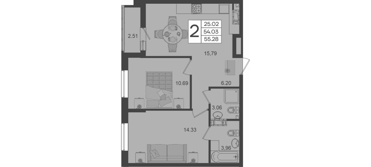 Продается 2-комн. квартира, 54.03 м²