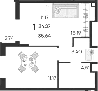 Продается 1-комн. квартира, 34.27 м²