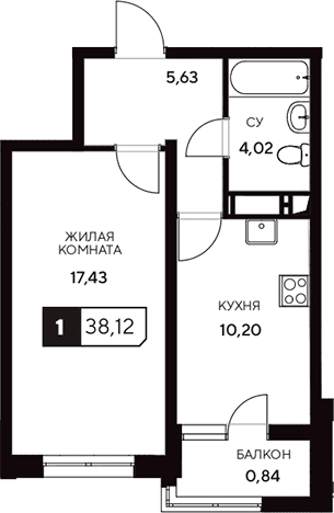Продается 1-комн. квартира, 37.28 м²
