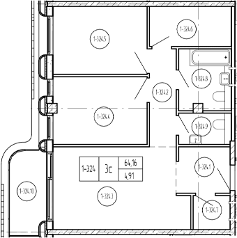 Продается 3-комн. квартира, 64.11 м²