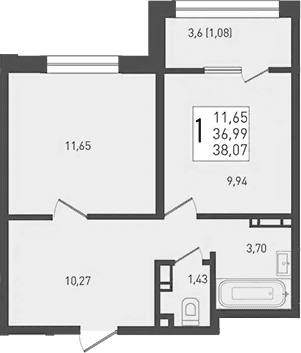 Продается 1-комн. квартира, 36.99 м²