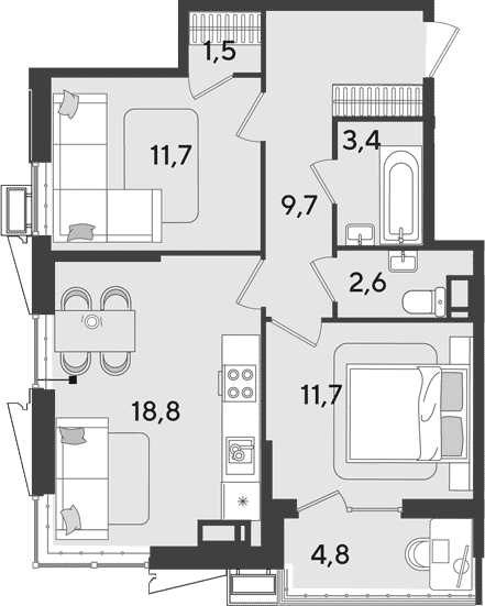 Продается 3-комн. квартира, 59.4 м²