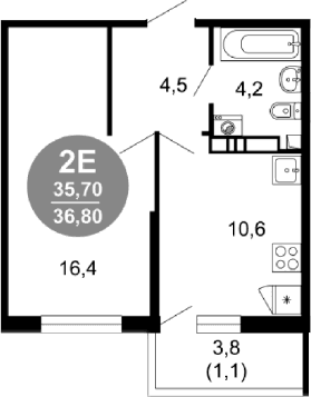 Продается 2-комн. квартира, 35.7 м²