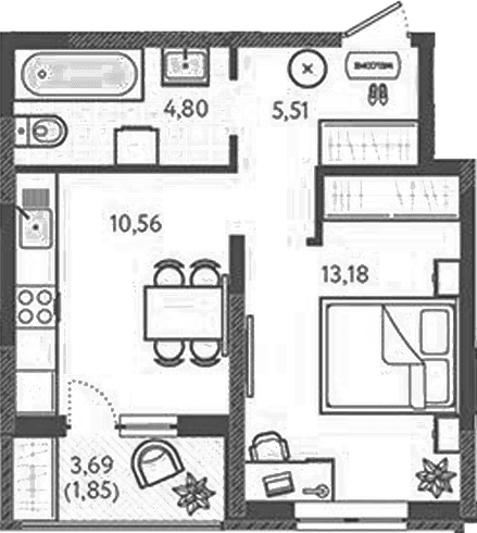 Продается 1-комн. квартира, 34.05 м²