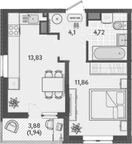 Продается 1-комн. квартира, 35.29 м²