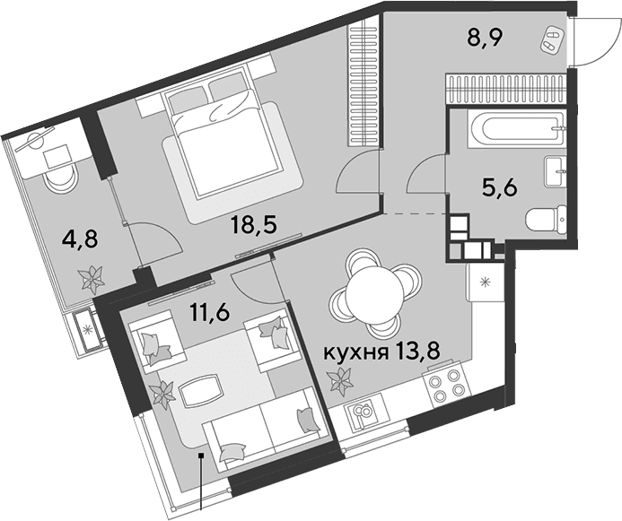 Продается 2-комн. квартира, 58.4 м²