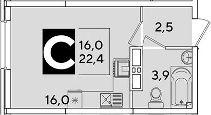 Продается 1-комн. квартира, 22.4 м²