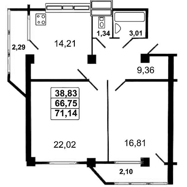 Продается 2-комн. квартира, 66.75 м²