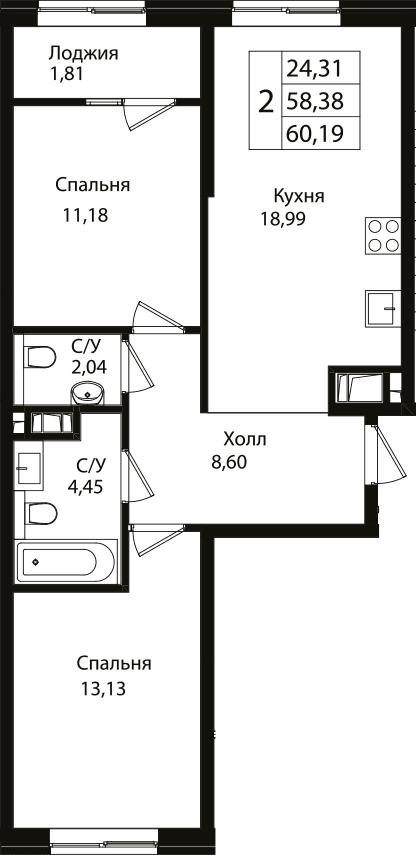 Продается 3-комн. квартира, 57.81 м²