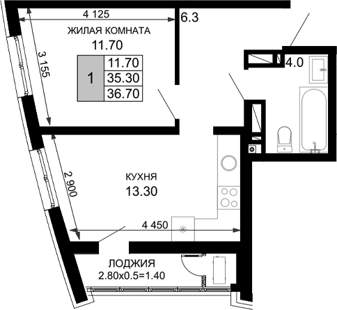 Продается 1-комн. квартира, 35.3 м²