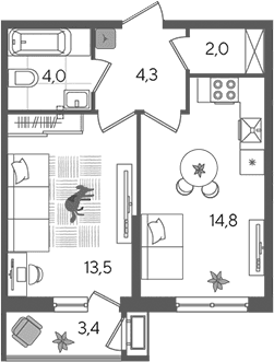 Продается 1-комн. квартира, 38.6 м²