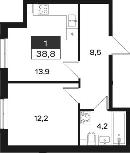 Продается 1-комн. квартира, 38.8 м²