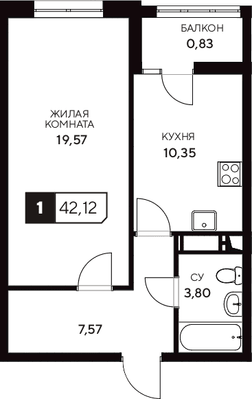 Продается 1-комн. квартира, 41.29 м²