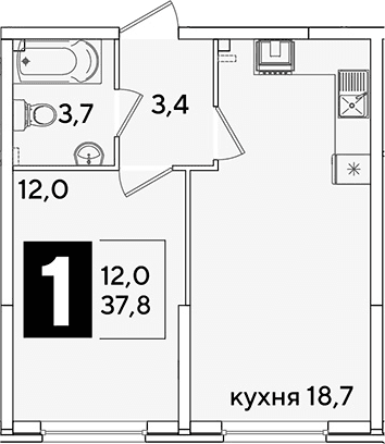 Продается 2-комн. квартира, 37.8 м²