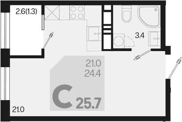Продается 1-комн. квартира, 24.4 м²