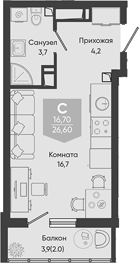 Продается 1-комн. квартира, 24.6 м²