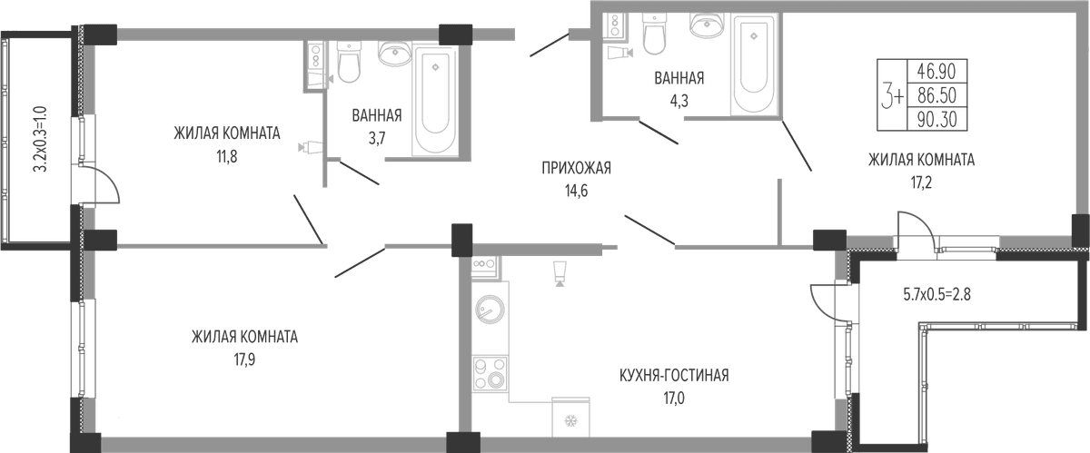 Продается 4-комн. квартира, 88.8 м²