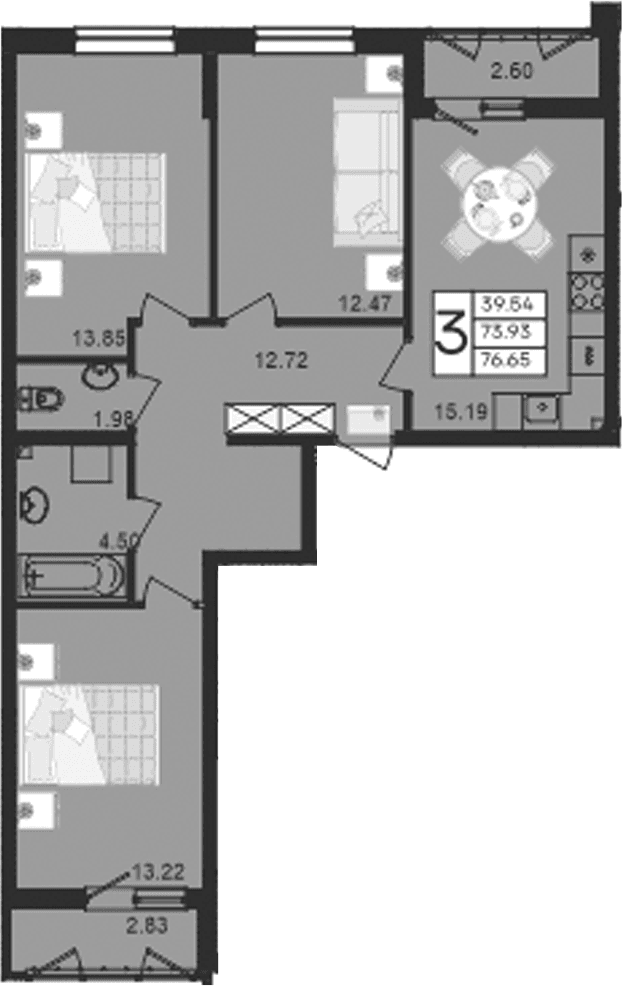 Продается 3-комн. квартира, 73.93 м²