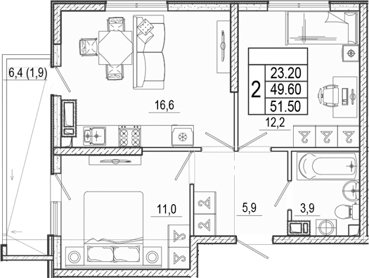Продается 3-комн. квартира, 49.6 м²