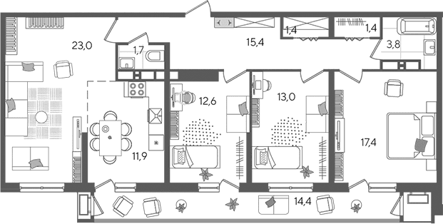 Продается 4-комн. квартира, 101.6 м²