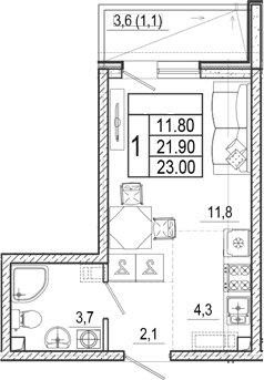 Продается 1-комн. квартира, 21.9 м²