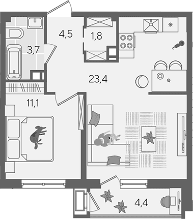 Продается 2-комн. квартира, 44.5 м²