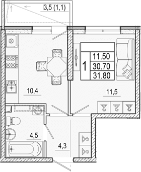 Продается 1-комн. квартира, 30.7 м²