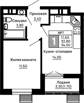 Продается 1-комн. квартира, 32.8 м²