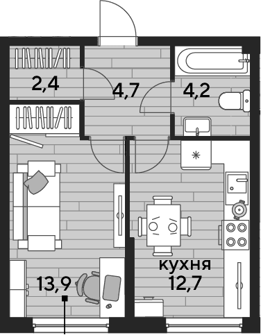 Продается 1-комн. квартира, 37.9 м²